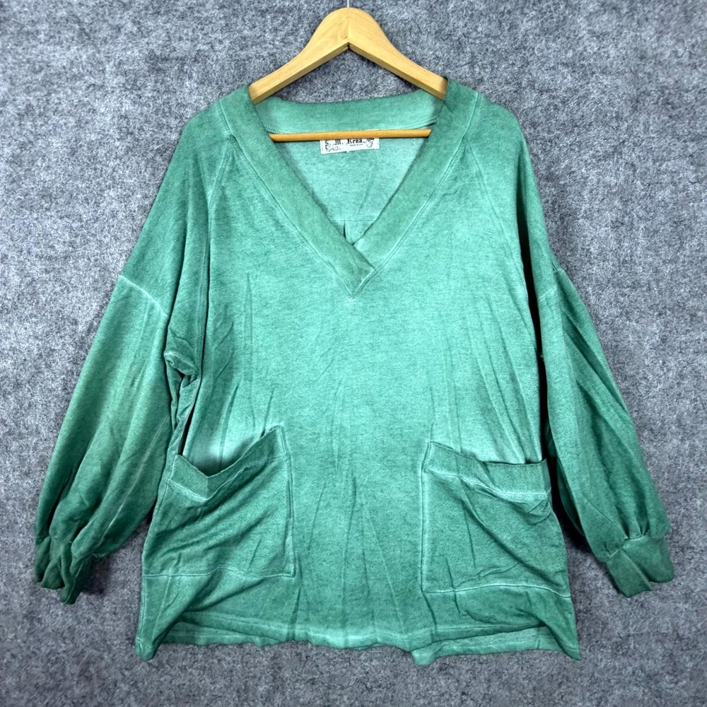 M. Rena Tunic Top Womens M/L Green Soft Comfy Lounge Oversized Patch Pockets
